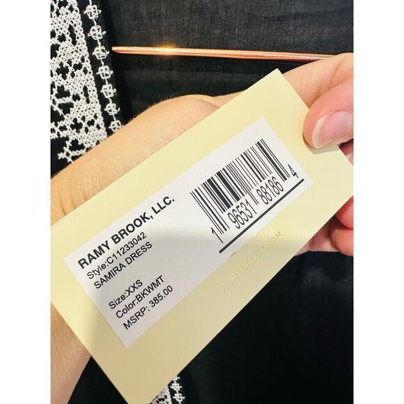 NWT RAMY BROOK Black White Tie Front Tassels Samira Mini Beachy Coverup Size XXS - Picture 8 of 11